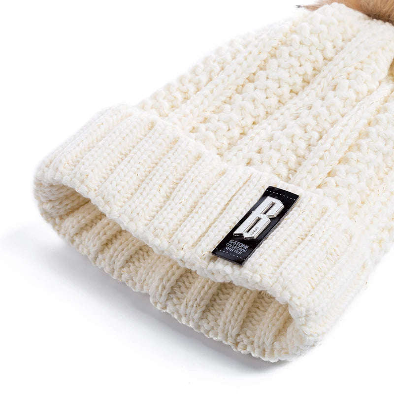 Cappello Invernale Da Donna Con Pompon Pelliccia Foderata Berretto In Lana Lavorato A Maglia Caldo E Elegante Streetwear