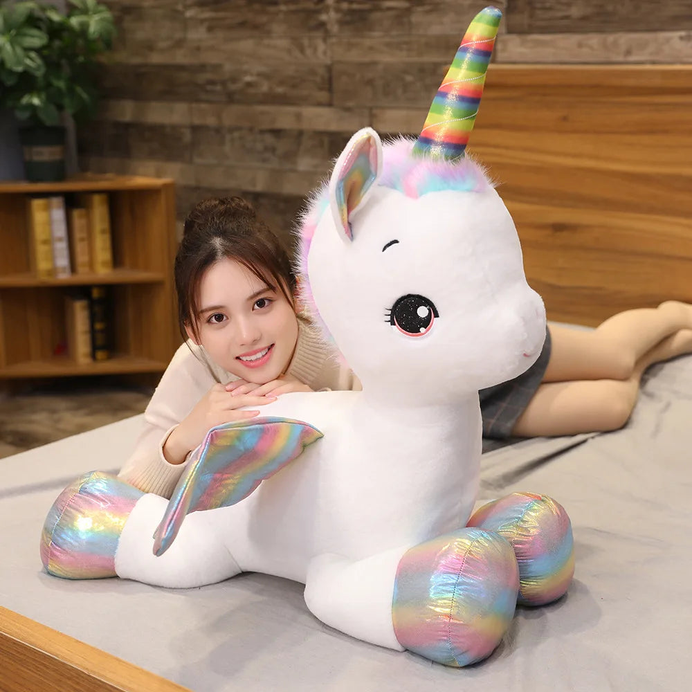 Peluche Unicorno Arcobaleno Con Ali 40 Cm Cuscino Morbido Regalo Per Ragazze Ideale Per Compleanno