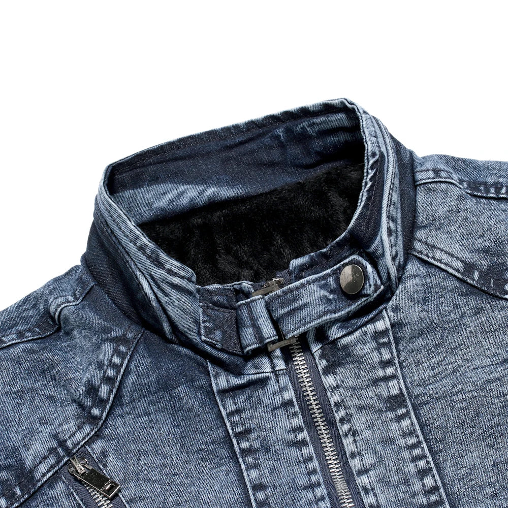 Giacca Jeans Uomo Denim Streetwear Primavera Autunno Collo Mandarino Slim Fit Capispalla