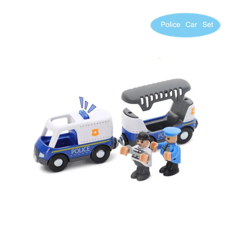 Nuovo Treno Magnetico Per Bambini Con Camion Pompieri Ambulanza Polizia Compatibile Brio In Legno