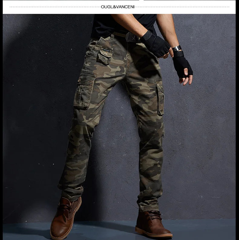 Pantaloni Cargo Uomo Mimetici Con Tasche Molteplici Pantaloni Larghi Casuali In Cotone