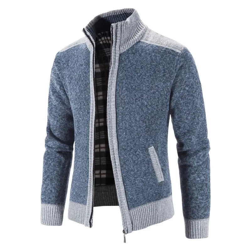 Nuovo Cardigan Patchwork Da Uomo Slim Fit Con Collo Coreano Caldo E Lavorato A Maglia Giacca Invernale
