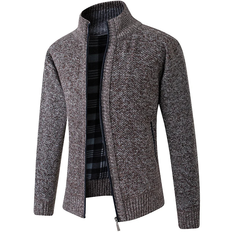 Giacca Uomo Invernale Spessa In Pile Con Zip Intera Antivento Collo A O In Maglia Calda