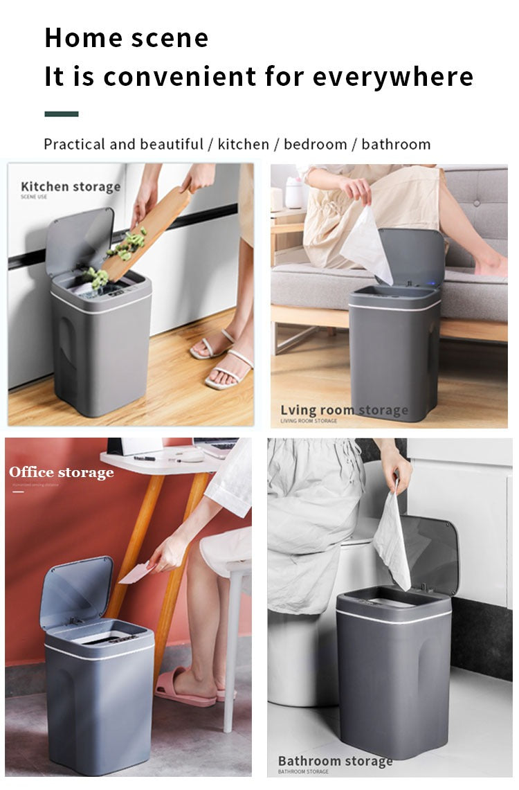 Bidone Spazzatura Elettrico 16 Litri Con Sensore Automatico Touchless Cucina Bagno Impermeabile Coperchio