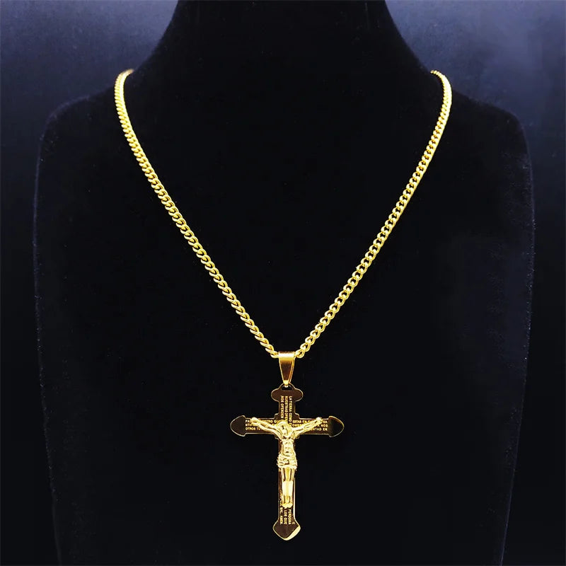 Collana Croce Biblica In Acciaio Inossidabile Pendente Gesù Lunga Unisex Uomo Donna Gioielli Religiosi
