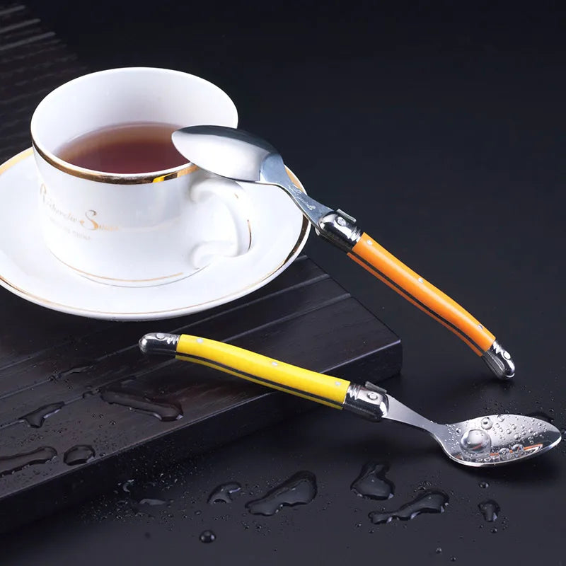 Set Da 6 Cucchiaini Da Caffè In Acciaio Inox Con Manico Arcobaleno ABS Laguiole Per Gelato E Dolci Stoviglie Colorate