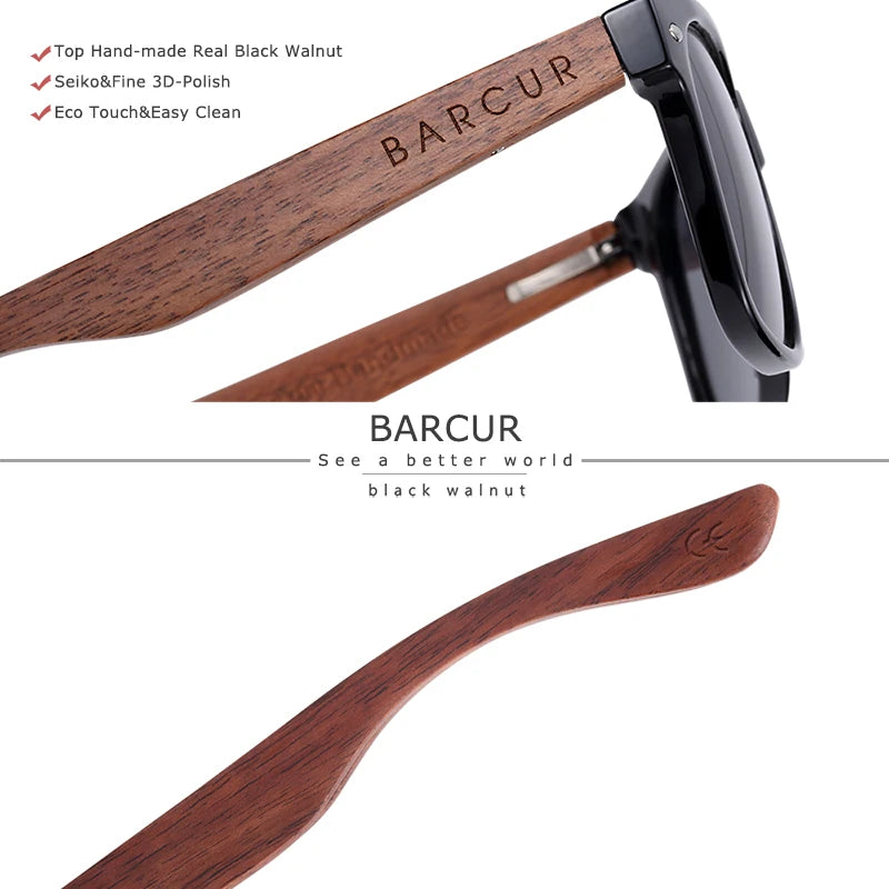 Occhiali Da Sole In Legno BARCUR Uomo Polarizzati UV400 Protezione Totale Scatola Originale