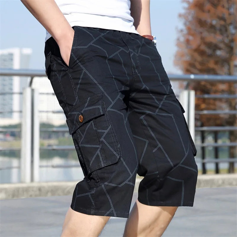 Pantaloncini Cargo Uomo Plus Size 6XL Lunghezza Al Ginocchio Cotone Elasticizzato Tasche Militari Bermuda Capri