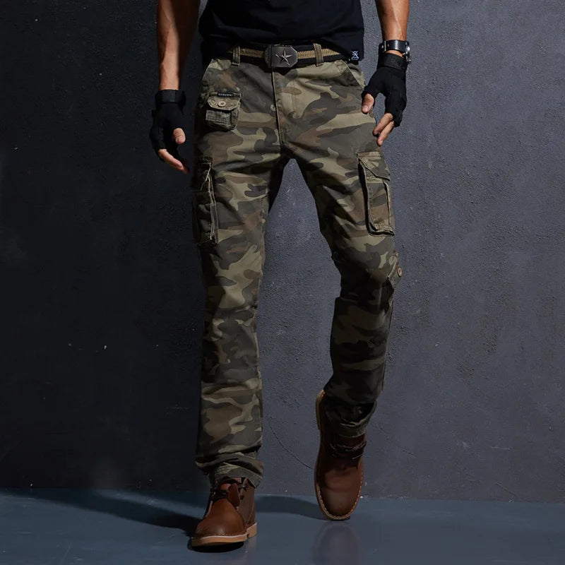 Pantaloni Cargo Uomo Mimetici Con Tasche Molteplici Pantaloni Larghi Casuali In Cotone
