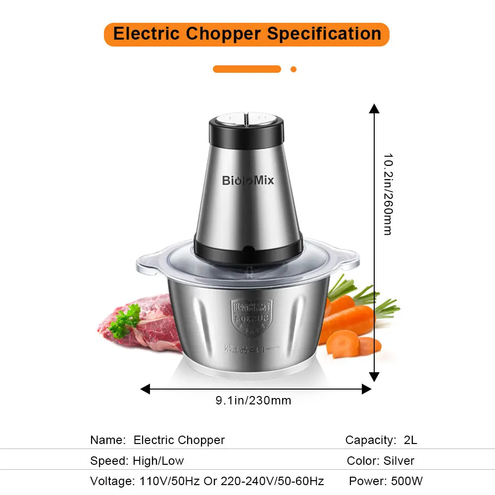 BioloMix Tritacarne 2 Velocità 500W In Acciaio Inossidabile Capacità 2L Robot Da Cucina Affettatrice 110V USA