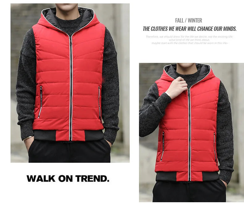 Gilet Reversibile Da Uomo Imbottito Senza Maniche In Cotone Con Cappuccio E Colletto Mandarino 2 In 1 Parka VT 276