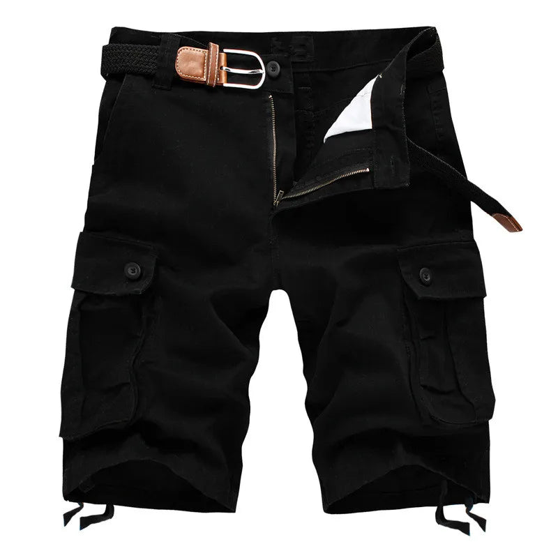 Pantaloncini Cargo Militari Multitasche Da Uomo Estivi 2025 In Cotone Khaki Taglia 29 44 Senza Cintura