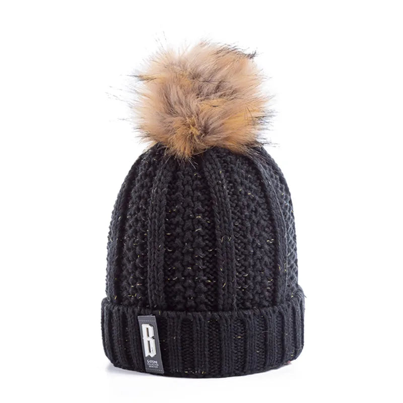 Cappello Invernale Da Donna Con Pompon Pelliccia Foderata Berretto In Lana Lavorato A Maglia Caldo E Elegante Streetwear