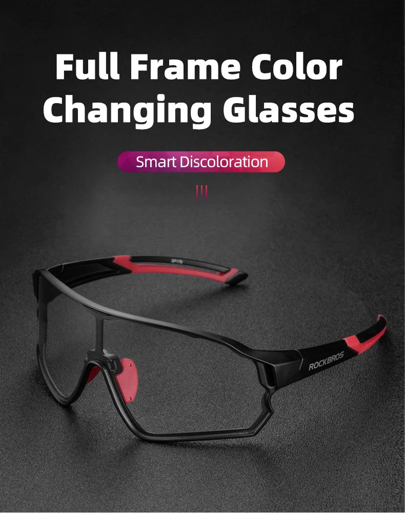 ROCKBROS Occhiali Da Ciclismo Fotocromatici UV400 Per Sport All Aperto Leggeri E Flessibili MTB
