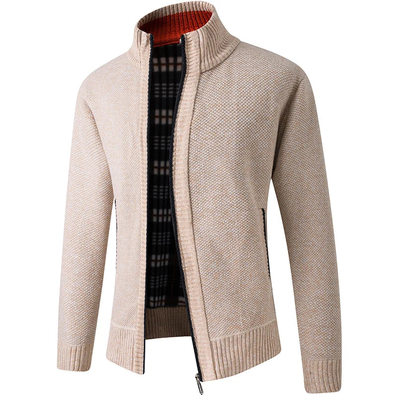 Giacca Uomo Invernale Spessa In Pile Con Zip Intera Antivento Collo A O In Maglia Calda