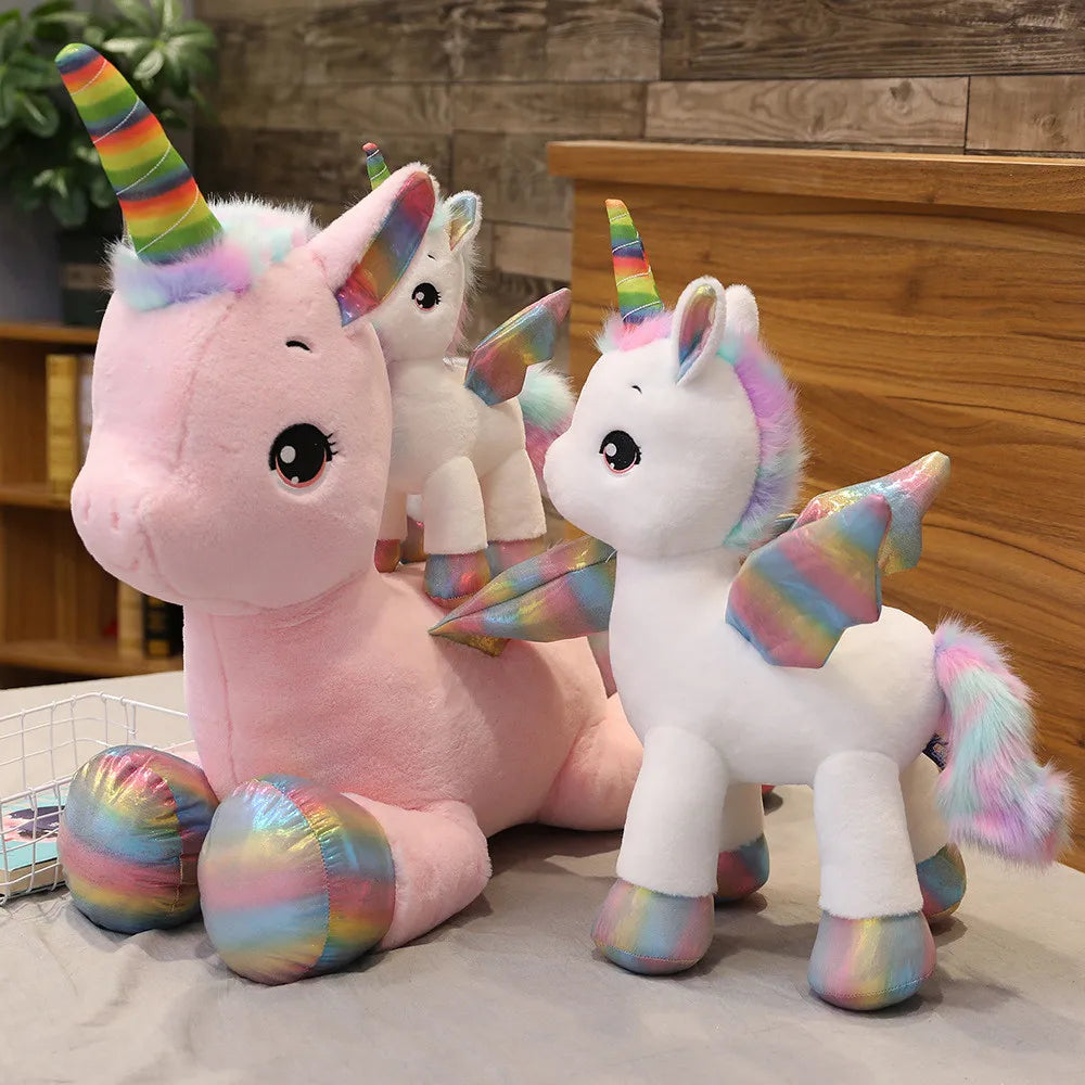 Peluche Unicorno Arcobaleno Con Ali 40 Cm Cuscino Morbido Regalo Per Ragazze Ideale Per Compleanno