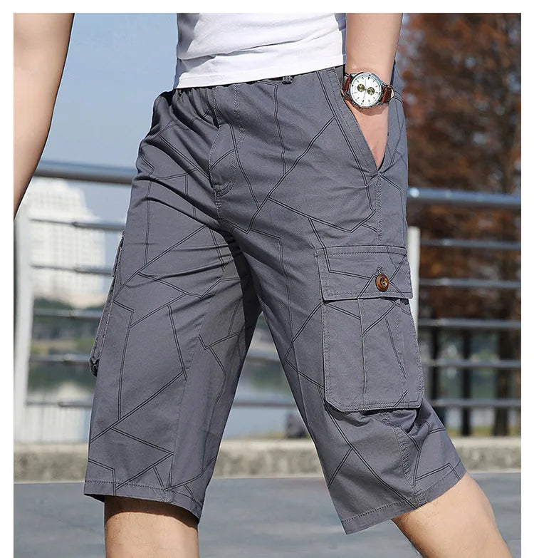 Pantaloncini Cargo Uomo Plus Size 6XL Lunghezza Al Ginocchio Cotone Elasticizzato Tasche Militari Bermuda Capri