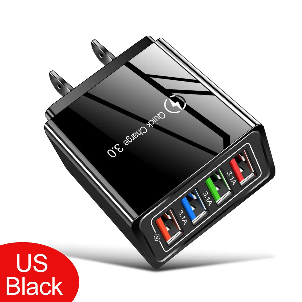 Caricatore USB 3A a 4 Porte Da Muro Con Spina EU US Integrata Per iPhone 16 Pro Ricarica Veloce