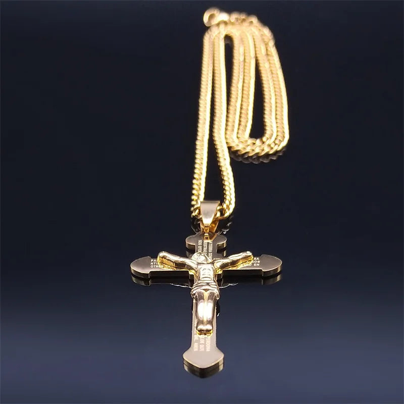 Collana Croce Biblica In Acciaio Inossidabile Pendente Gesù Lunga Unisex Uomo Donna Gioielli Religiosi