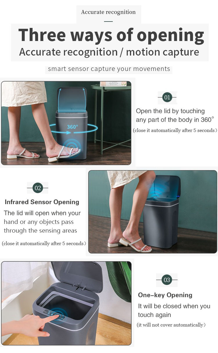Bidone Spazzatura Elettrico 16 Litri Con Sensore Automatico Touchless Cucina Bagno Impermeabile Coperchio