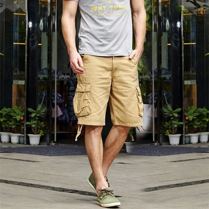 Pantaloncini Cargo Militari Multitasche Da Uomo Estivi 2025 In Cotone Khaki Taglia 29 44 Senza Cintura