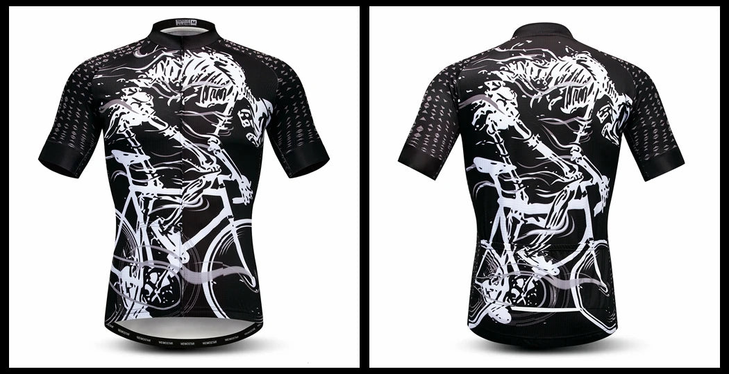 Jersey Da Ciclismo Uomo Skull Traspirante Estate Quick Dry Anti Sudore Riflettente Con Tasche MTB