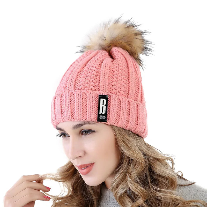 Cappello Invernale Da Donna Con Pompon Pelliccia Foderata Berretto In Lana Lavorato A Maglia Caldo E Elegante Streetwear