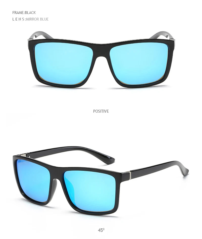 Occhiali Da Sole Polarizzati Quadrati Neri Classici Da Uomo Blu A Specchio Moda Unisex Vintage UV400