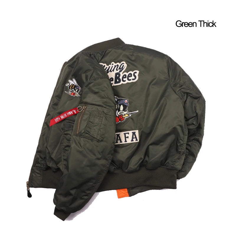 Giacca Bomber Da Uomo Invernale Con Patch Ricamato Bumble Bees Forza Aerea Pilota Calda E Imbottita
