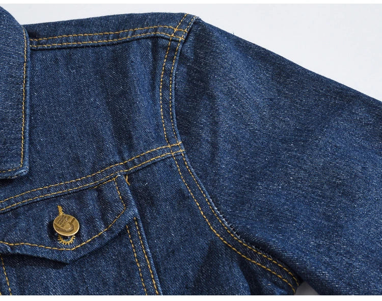Capospalla Uomo Slim Fit Denim Blu Scuro Con Maniche Lunghe Tasche Giacca Jeans Classica