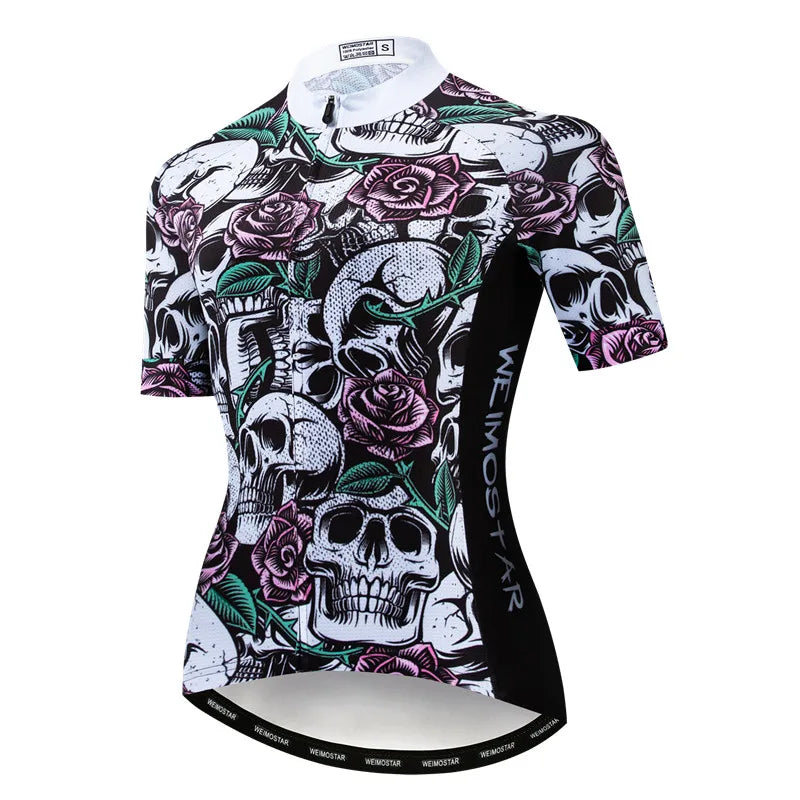 Weimostar Pro Maglia Da Ciclismo Donna Skull Traspirante Con Tasche Riflettente Quick Dry Estate MTB