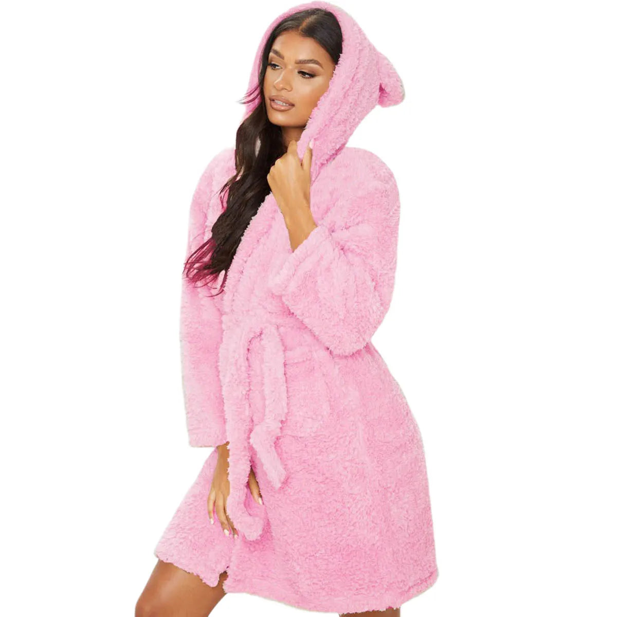 Inverno Caldo Vestaglia Donna Peluche Con Cappuccio Scialle Kimono Manica Lunga Abito Con Scollo A V