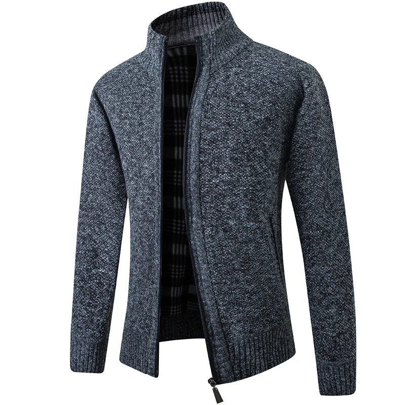 Giacca Uomo Invernale Spessa In Pile Con Zip Intera Antivento Collo A O In Maglia Calda