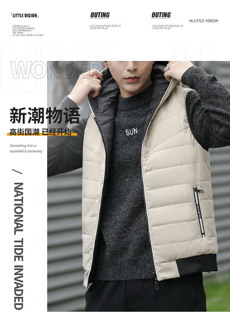 Gilet Reversibile Da Uomo Imbottito Senza Maniche In Cotone Con Cappuccio E Colletto Mandarino 2 In 1 Parka VT 276