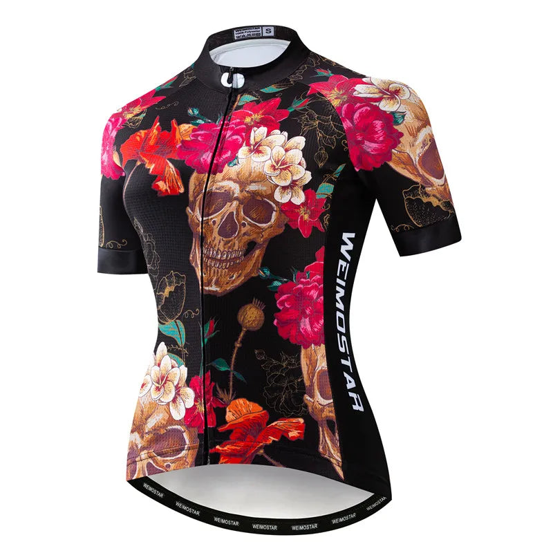 Weimostar Pro Maglia Da Ciclismo Donna Skull Traspirante Con Tasche Riflettente Quick Dry Estate MTB