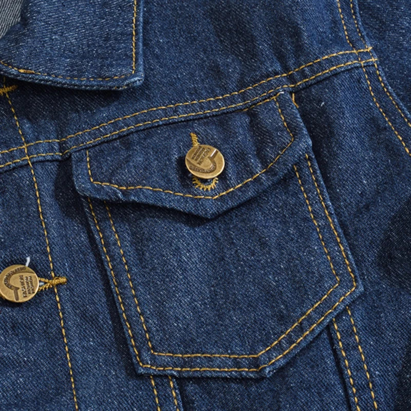 Capospalla Uomo Slim Fit Denim Blu Scuro Con Maniche Lunghe Tasche Giacca Jeans Classica