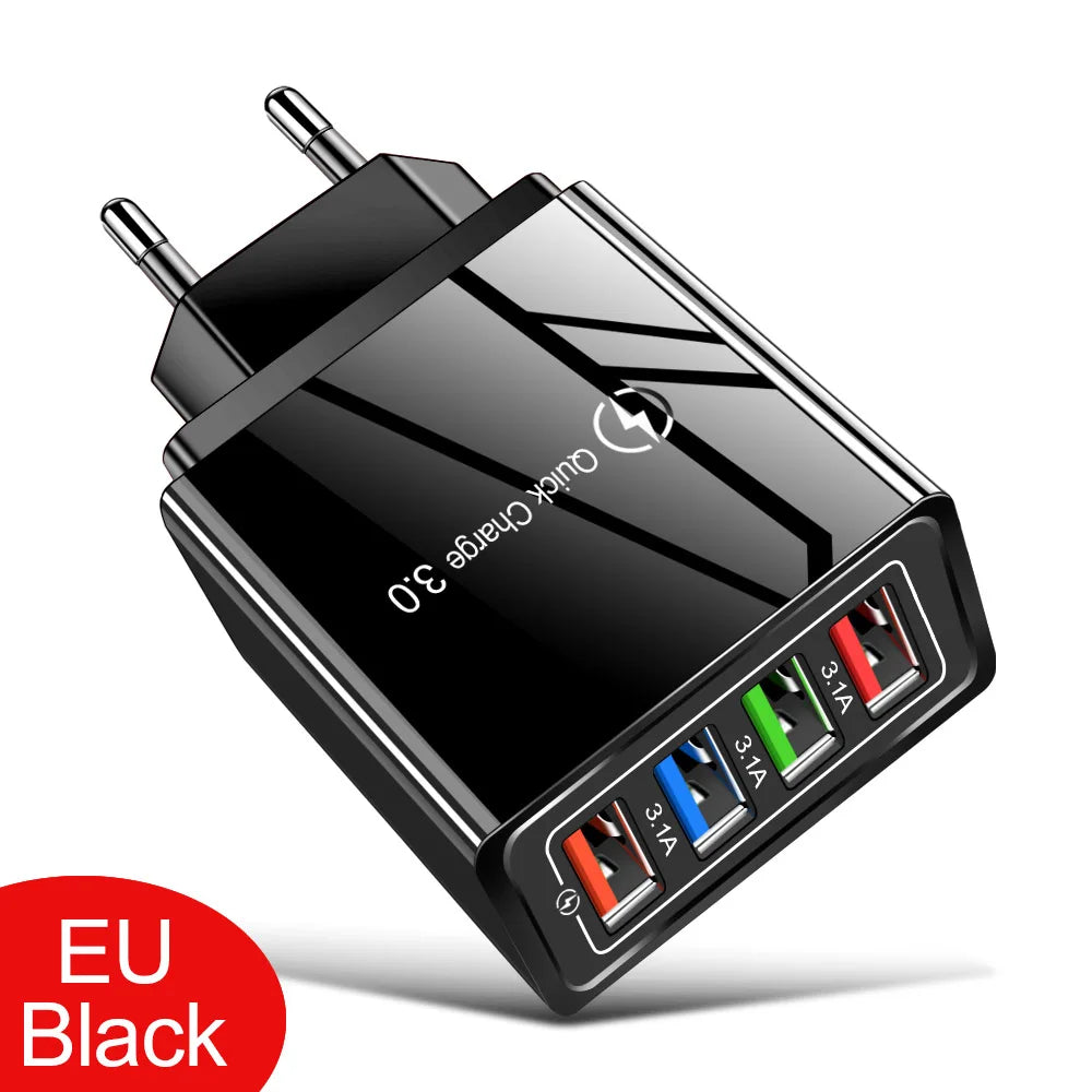 Caricatore USB 3A a 4 Porte Da Muro Con Spina EU US Integrata Per iPhone 16 Pro Ricarica Veloce
