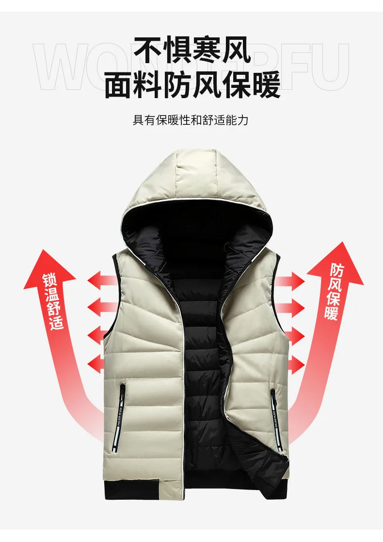 Gilet Reversibile Da Uomo Imbottito Senza Maniche In Cotone Con Cappuccio E Colletto Mandarino 2 In 1 Parka VT 276