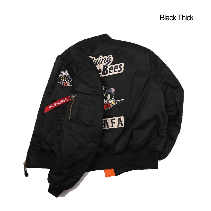 Giacca Bomber Da Uomo Invernale Con Patch Ricamato Bumble Bees Forza Aerea Pilota Calda E Imbottita