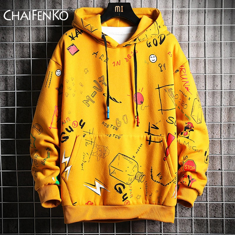 Felpa Con Cappuccio Uomo Autunno Chaifenko Streetwear Hip Hop Harajuku Anime Graffiti Casual