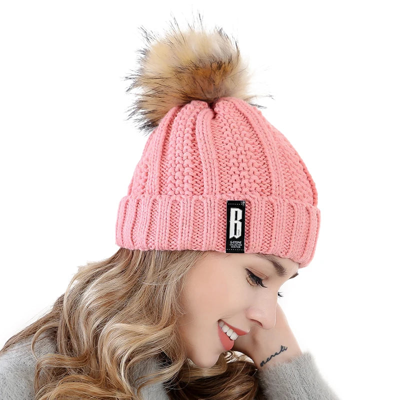 Cappello Invernale Da Donna Con Pompon Pelliccia Foderata Berretto In Lana Lavorato A Maglia Caldo E Elegante Streetwear