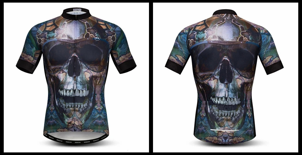 Jersey Da Ciclismo Uomo Skull Traspirante Estate Quick Dry Anti Sudore Riflettente Con Tasche MTB