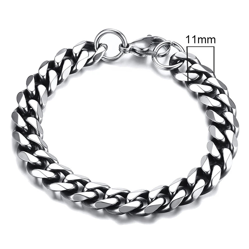 Bracciale Uomo Miami Curb Catena Grossa 3 A 11 Mm In Acciaio Inossidabile Cinturino Cubano Punk Classico