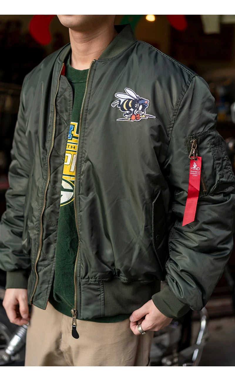 Giacca Bomber Da Uomo Invernale Con Patch Ricamato Bumble Bees Forza Aerea Pilota Calda E Imbottita
