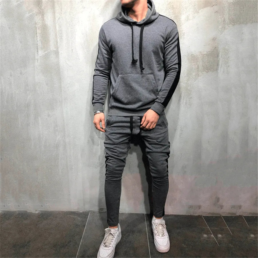 Set Allenamento Uomo 2 Pezzi Tuta Sportiva Autunno 2024 Felpa Con Cappuccio Pantaloni Running