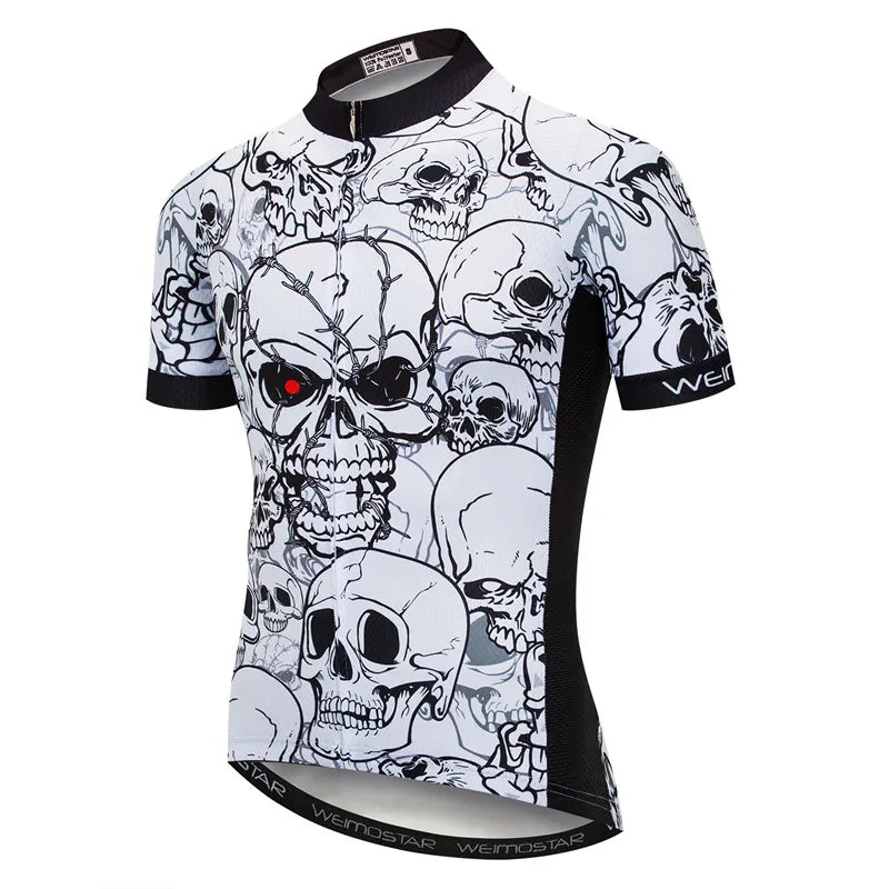 Maglia Ciclismo Weimostar Skull Uomo Estiva Traspirante MTB Strada Anti UV Con Tasche Riflettenti