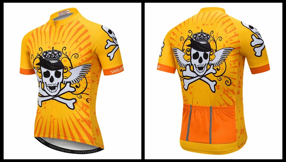 Maglia Ciclismo Weimostar Skull Uomo Estiva Traspirante MTB Strada Anti UV Con Tasche Riflettenti