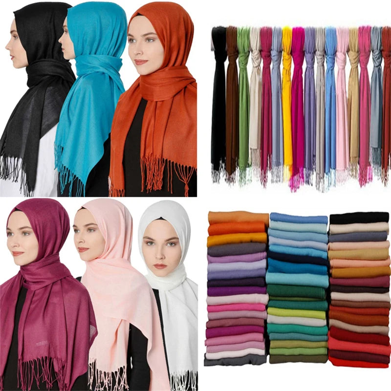 Sciarpa di Pashmina da Donna Morbida Cashmere Foulard Viaggio Ufficio Inverno Caldo Hijab Solido Avvolge Bandana