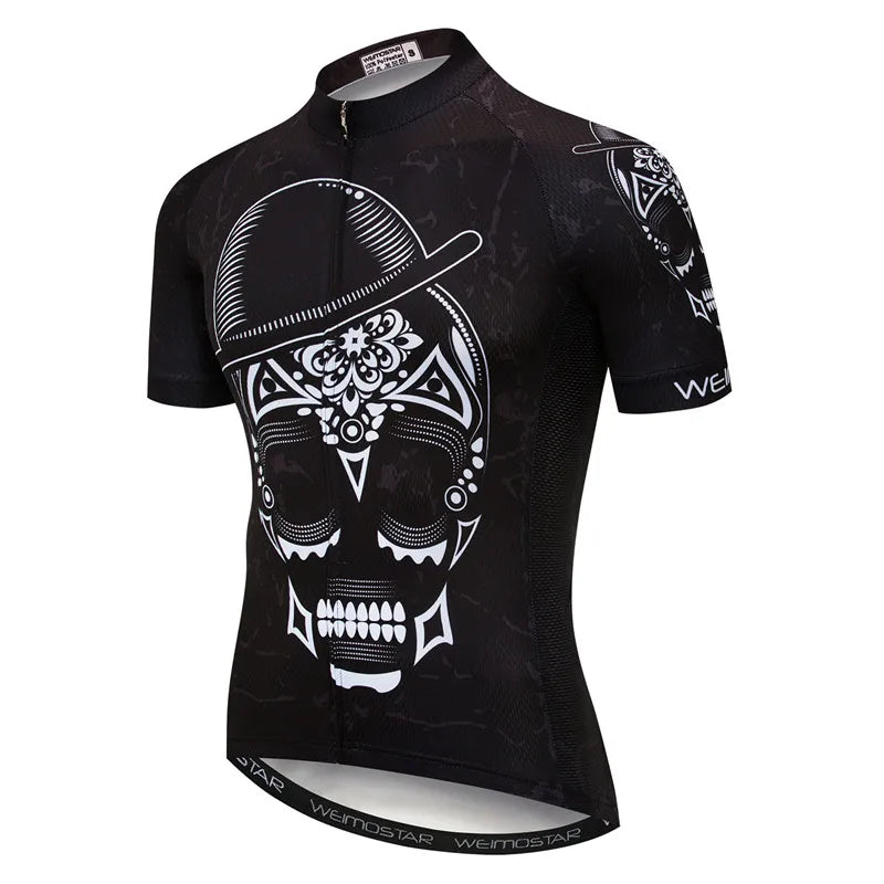 Maglia Ciclismo Weimostar Skull Uomo Estiva Traspirante MTB Strada Anti UV Con Tasche Riflettenti
