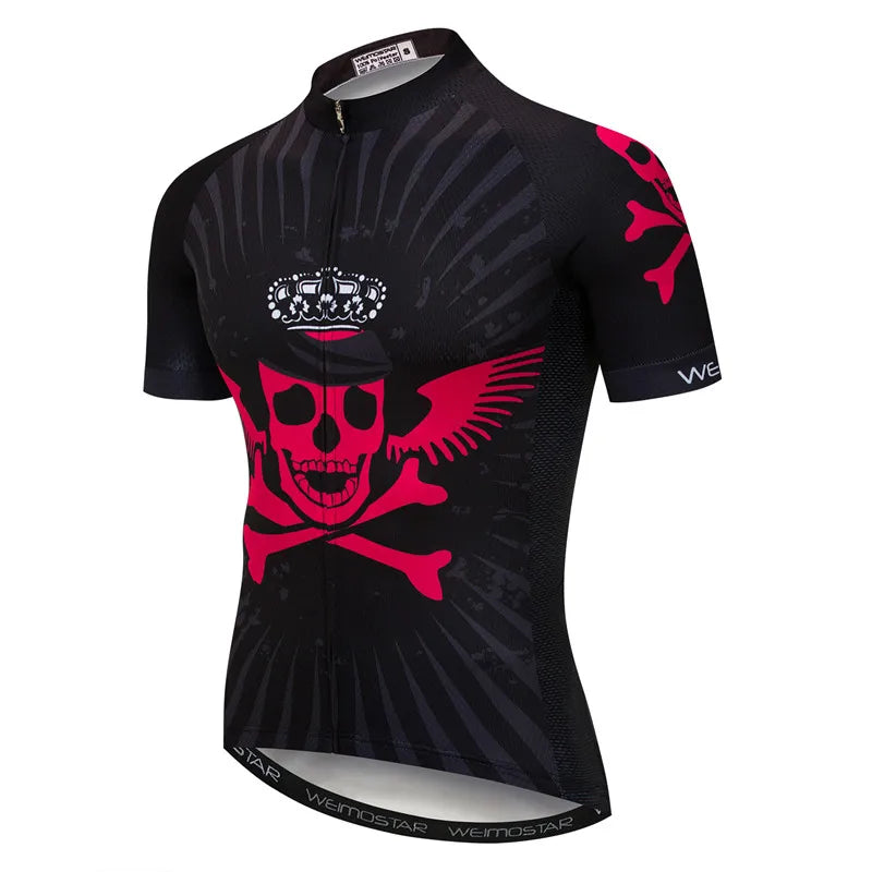 Maglia Ciclismo Weimostar Skull Uomo Estiva Traspirante MTB Strada Anti UV Con Tasche Riflettenti